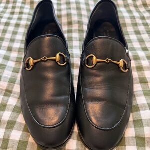 Gucci Black Leather Loafers with Gold Bit